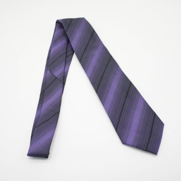 Alfani Gradient Purple Black Polka Dot Striped Woven Silk Tie - Picture 6 of 6